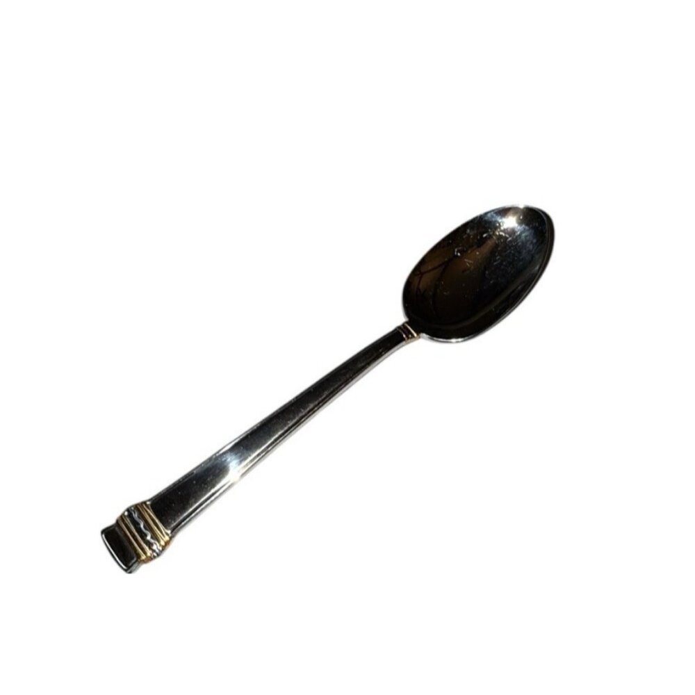 Lenox Hancock Oval Soup Spoon Glossy Silver w/ Gold Accents NOS 18/8 Stainless